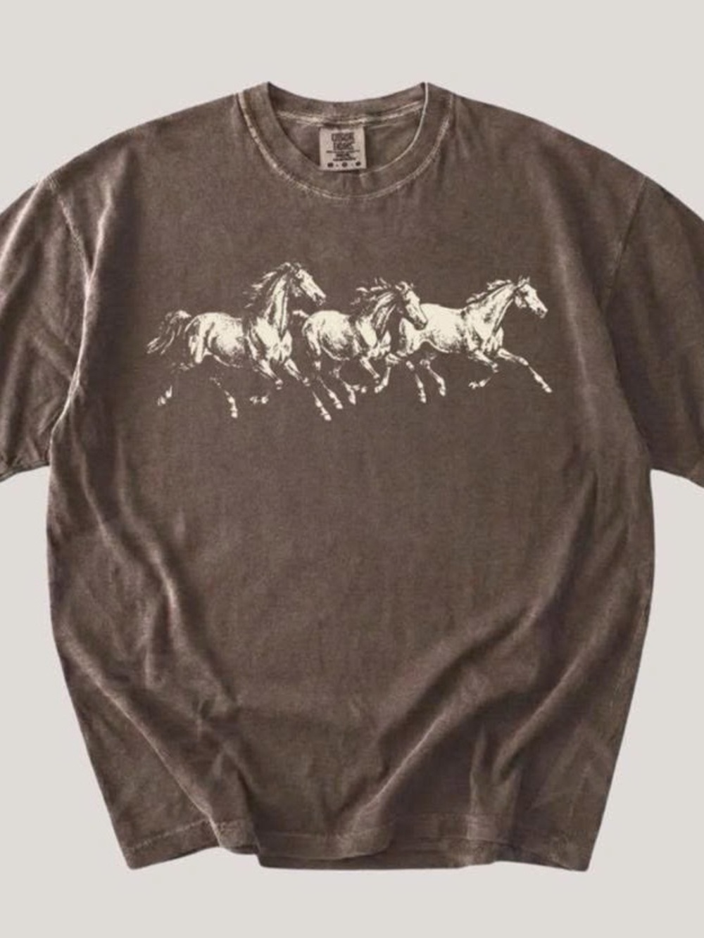 Men's Brown Graphic Horse Crewneck T-Shirt